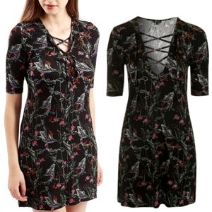 Topshop Black Magenta Floral Ribbed Knit Bodycon Dress